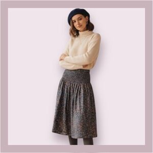 Vintage Sun Flower (Tokyo Made) Blue Smocked Waist Floral Midi Skirt Size